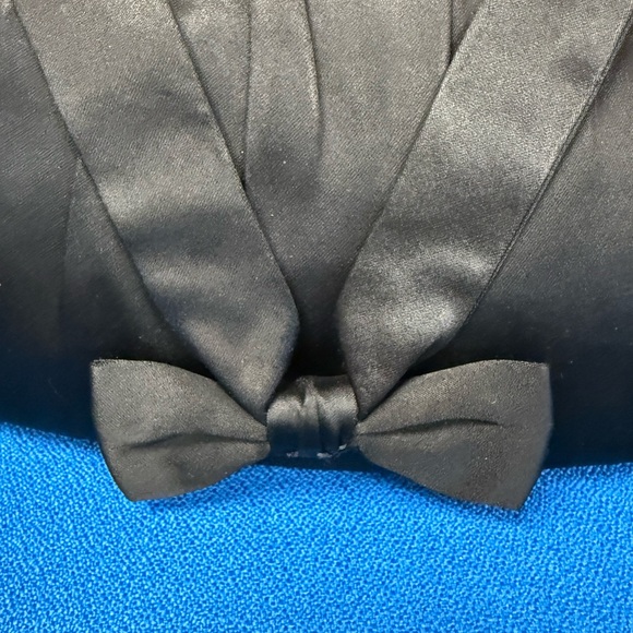 Vintage Morris Moskowitz MM Black Satin Clutch with Bow & Rhinestone Kiss Lock - Picture 2 of 9